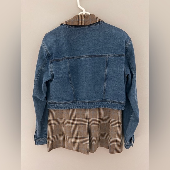 Veronica Beard Keaton   Combo Coat Denim Plaid Dickey Jacket Size Small $898 - Picture 8 of 9